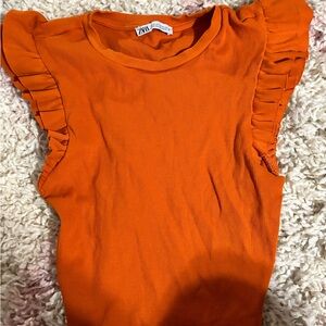 Zara Orange Ruffle Sleeve Top